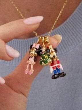 Gold-tone Disney-inspired Minnie & Nutcracker Charm Necklace - Pink, Green, Red
